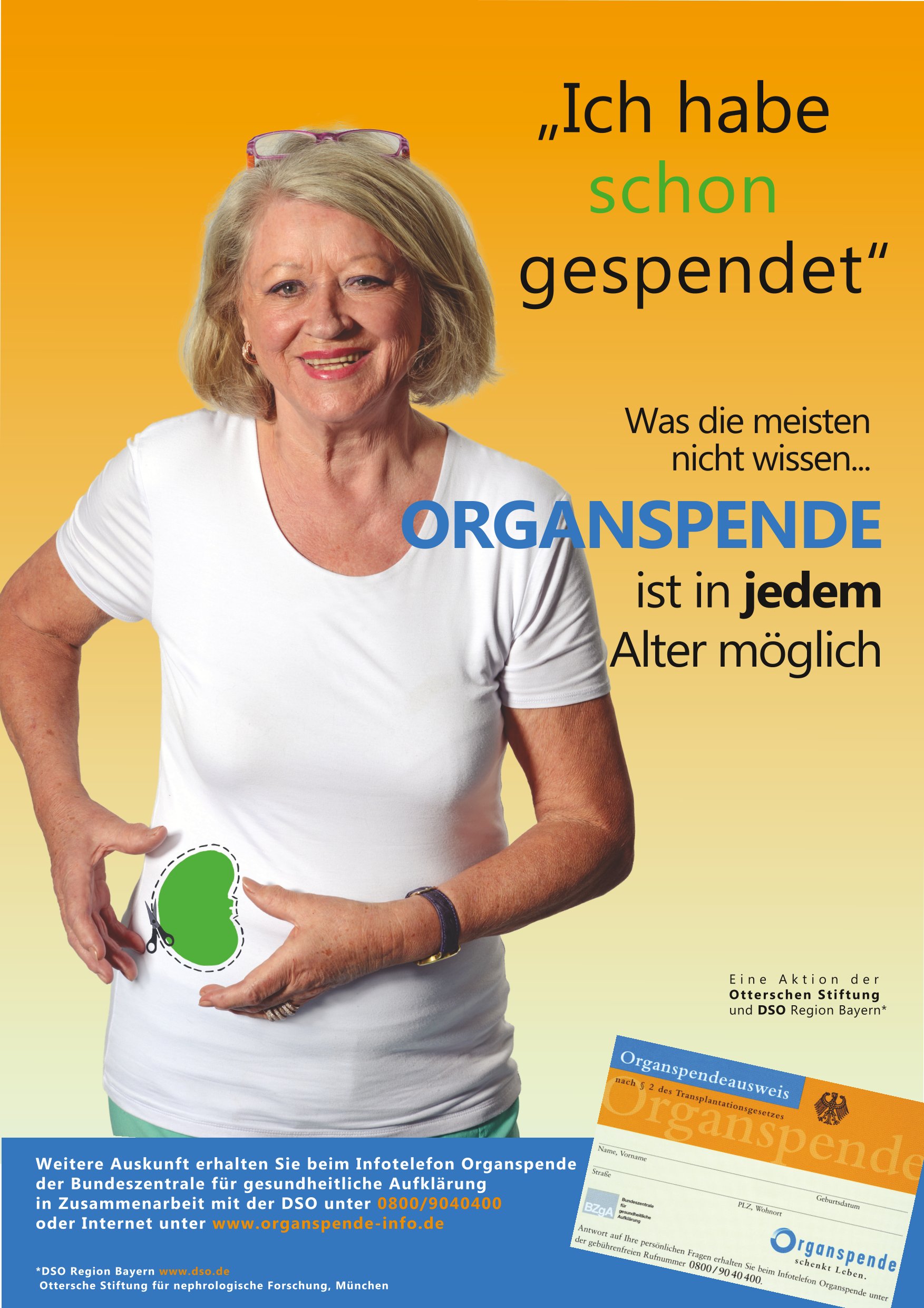 Werbemotiv: Ich habe schon gespendet - Organspende ist in jedem Alter möglich.